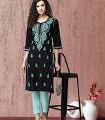 Hand Embroidered Black Cotton Lucknow Chikankari Women Kurti