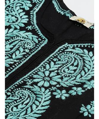 Hand Embroidered Black Cotton Lucknow Chikankari Women Kurti 4