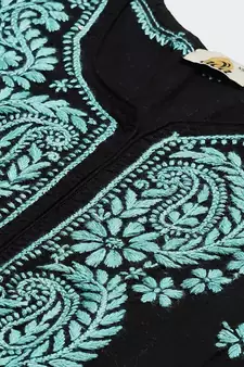 Hand Embroidered Black Cotton Lucknow Chikankari Women Kurti