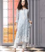 Hand Embroidered Grey Georgette Lucknow Chikankari Women Kurta With Slip