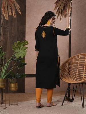 Hand Embroidered Black Cotton Lucknow Chikankari Women Kurta 4
