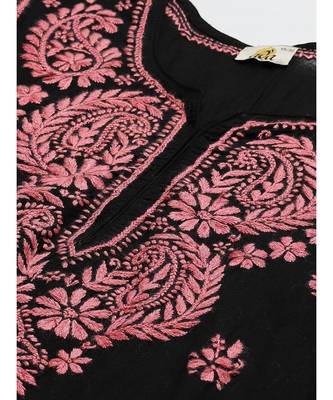 Ada Hand Embroidered Black Cotton Lucknow Chikankari Women Kurti - A411193 4