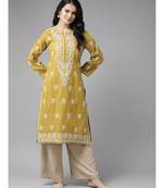 Women'S Hand Embroidered Straight Green Cotton Lucknow Chikankari Women Kurta