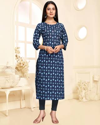Blue embroidered cotton ethnic-kurtis 1