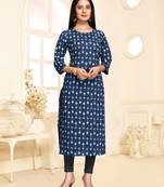 Blue embroidered cotton ethnic-kurtis