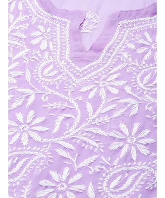 Hand Embroidered Mauve Georgette Lucknow Chikankari Women Kurta With Slip 4