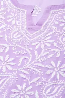 Hand Embroidered Mauve Georgette Lucknow Chikankari Women Kurta With Slip