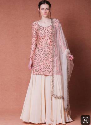 Peach Japan Satin Silk SALWAR KAMEEZ SEMI STITCHED 1