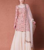 Peach Japan Satin Silk SALWAR KAMEEZ SEMI STITCHED