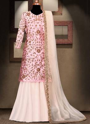 Peach Japan Satin Silk SALWAR KAMEEZ SEMI STITCHED 2