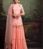 Peach Japan Satin Silk SALWAR KAMEEZ SEMI STITCHED