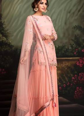 Peach Japan Satin Silk SALWAR KAMEEZ SEMI STITCHED 2
