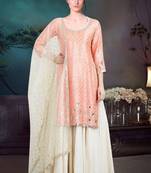 Peach Japan Satin Silk SALWAR KAMEEZ SEMI STITCHED