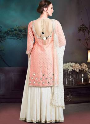 Peach Japan Satin Silk SALWAR KAMEEZ SEMI STITCHED 2