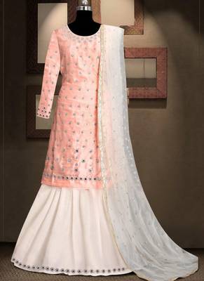 Peach Japan Satin Silk SALWAR KAMEEZ SEMI STITCHED 3