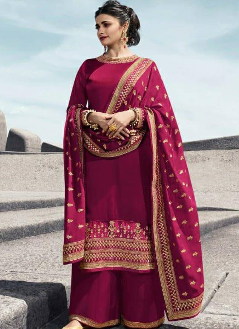 Pink Satin Georgette Semi Stitched Salwar Suit With Dupatta