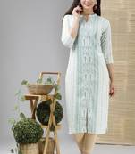 Women Printed Mirror Worked Rayon Slub Straight Kurta