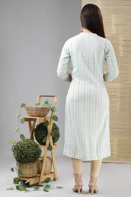 Women Printed Mirror Worked Rayon Slub Straight Kurta 5