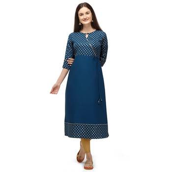 Women Printed Poly Crepe Straight Kurta  (Blue) 2