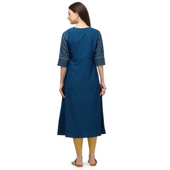 Women Printed Poly Crepe Straight Kurta  (Blue) 4