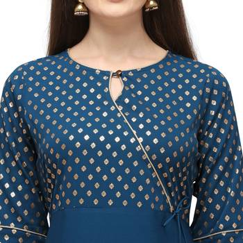 Women Printed Poly Crepe Straight Kurta  (Blue) 5