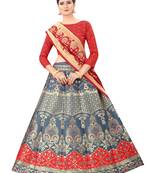Grey jacquard jacquard semi stitched lehenga