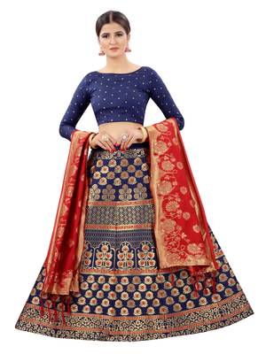 Red jacquard jacquard semi stitched lehenga 1