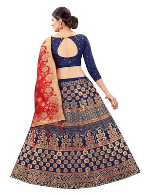 Red jacquard jacquard semi stitched lehenga 2