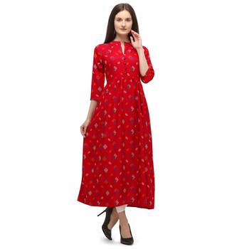 Women Printed Rayon A-line Kurta  (Red) 1