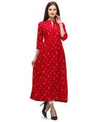 Women Printed Rayon A-line Kurta  (Red)