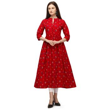 Women Printed Rayon A-line Kurta  (Red) 2