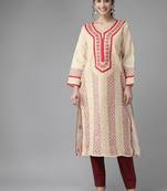 Ada Hand Embroidered Peach Cotton Lucknow Chikankari Women Kurti - A285129