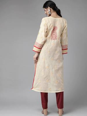 Ada Hand Embroidered Peach Cotton Lucknow Chikankari Women Kurti - A285129 2