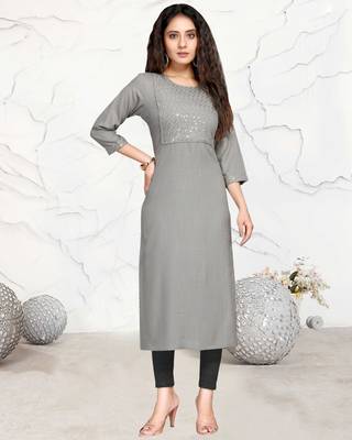 Grey embroidered rayon ethnic-kurtis 1