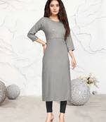 Grey embroidered rayon ethnic-kurtis