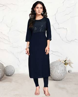 Blue embroidered rayon ethnic-kurtis 1
