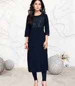 Blue embroidered rayon ethnic-kurtis