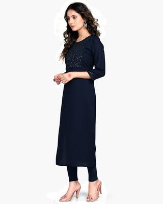 Blue embroidered rayon ethnic-kurtis 3