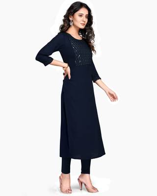 Blue embroidered rayon ethnic-kurtis 4