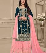 Blue embroidered georgette salwar