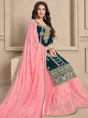 Blue embroidered georgette salwar 2