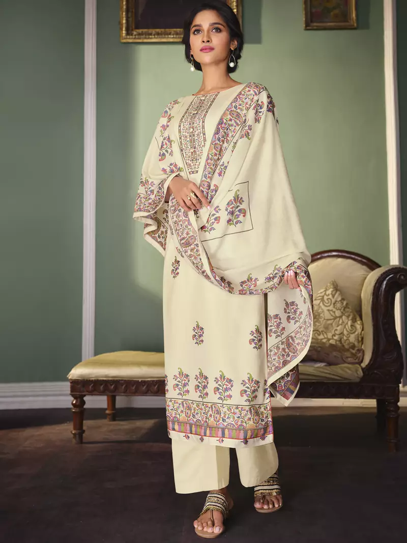 Cream digital print cotton salwar