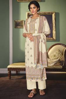Cream digital print cotton salwar