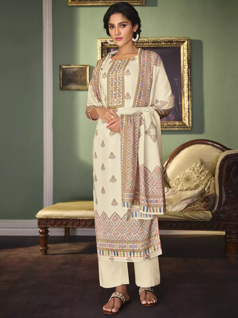 Cream digital print cotton salwar