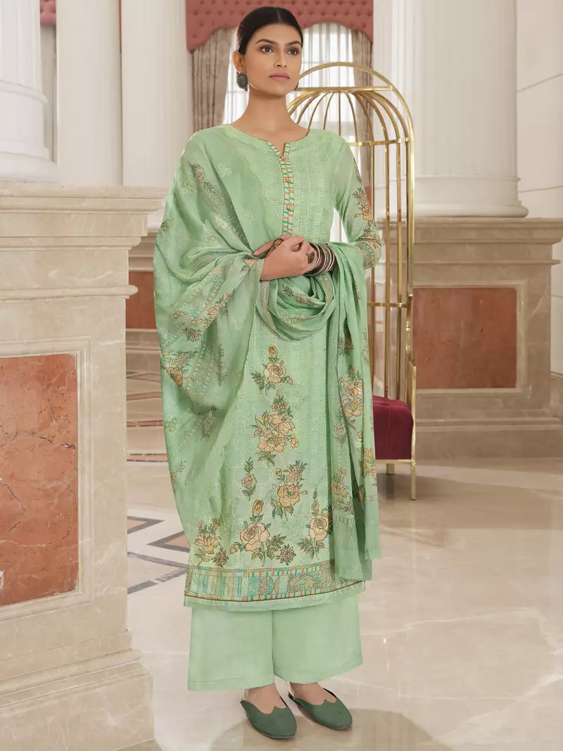 Green embroidered cotton salwar
