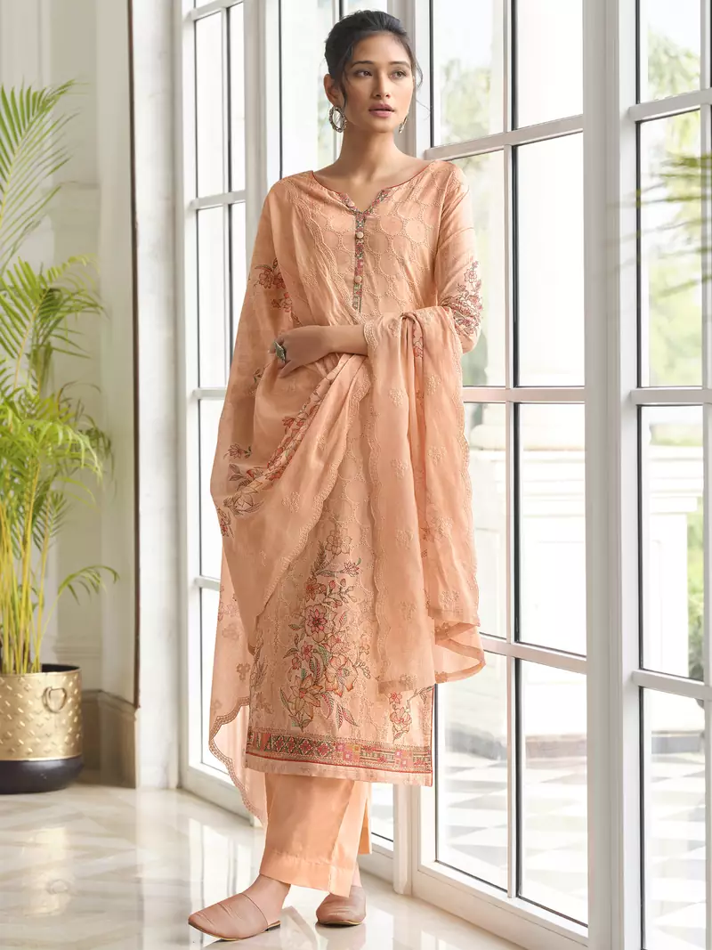 Peach embroidered cotton salwar