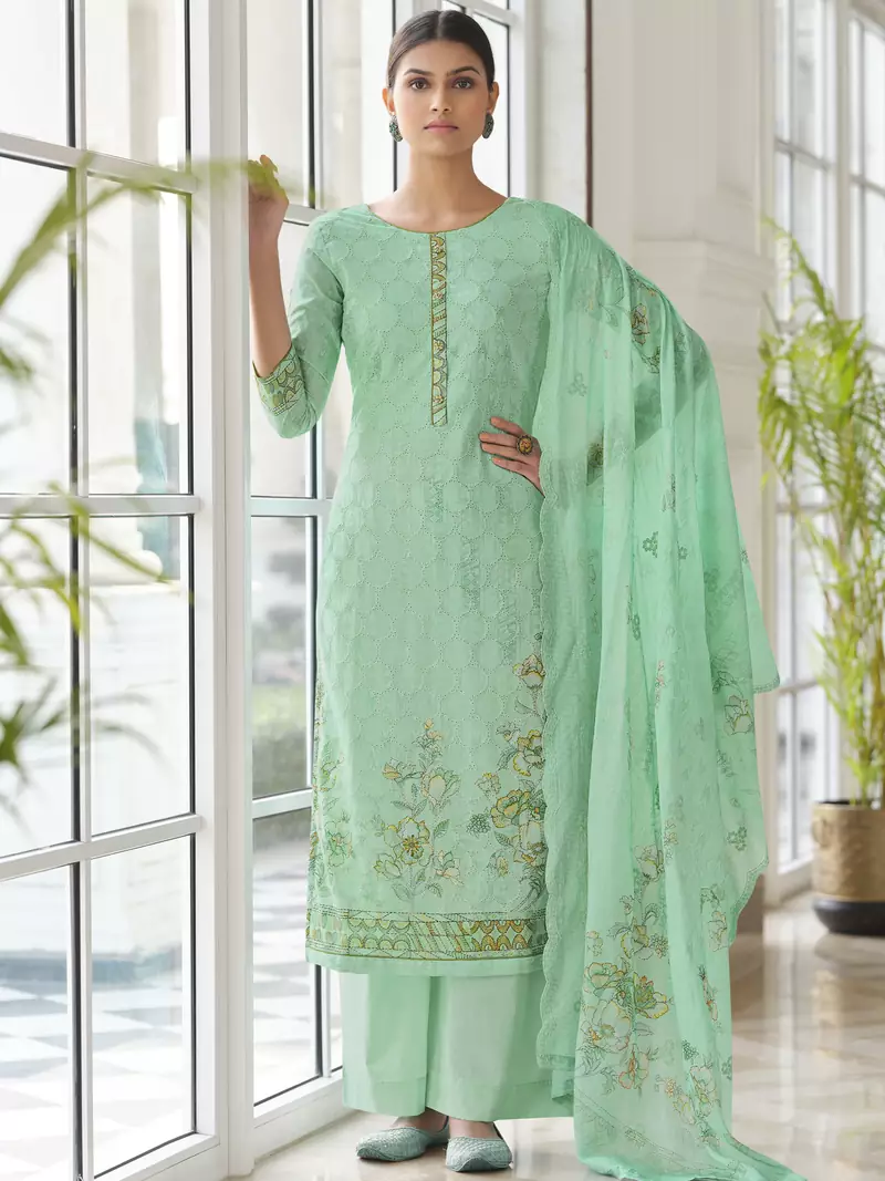 Green embroidered cotton salwar