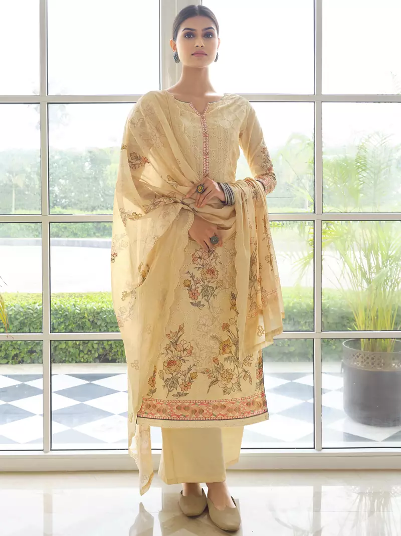 Yellow embroidered cotton salwar
