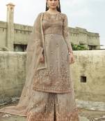 Beige embroidered net salwar