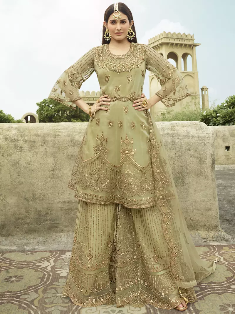 Green embroidered net salwar